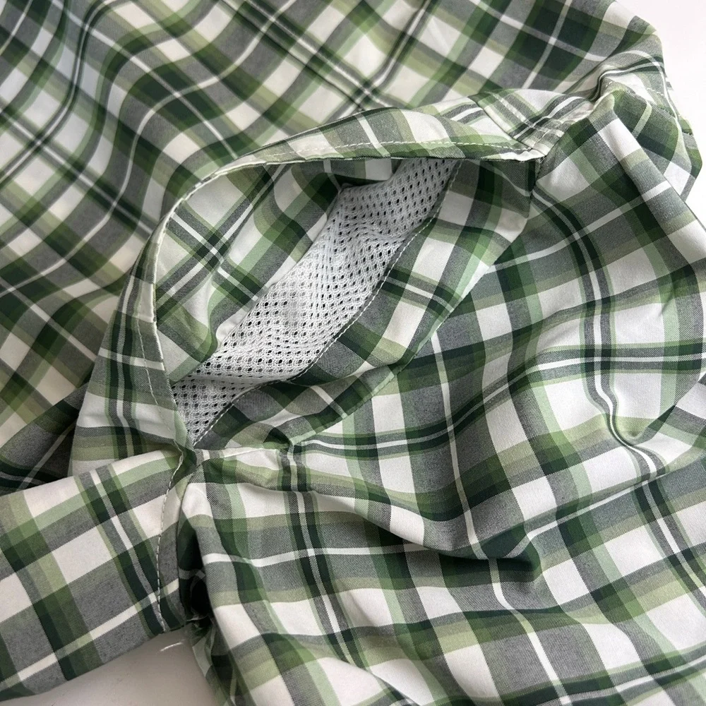 Coolibar men’s long sleeve green check plaid button down size L - Picture 5 of 9